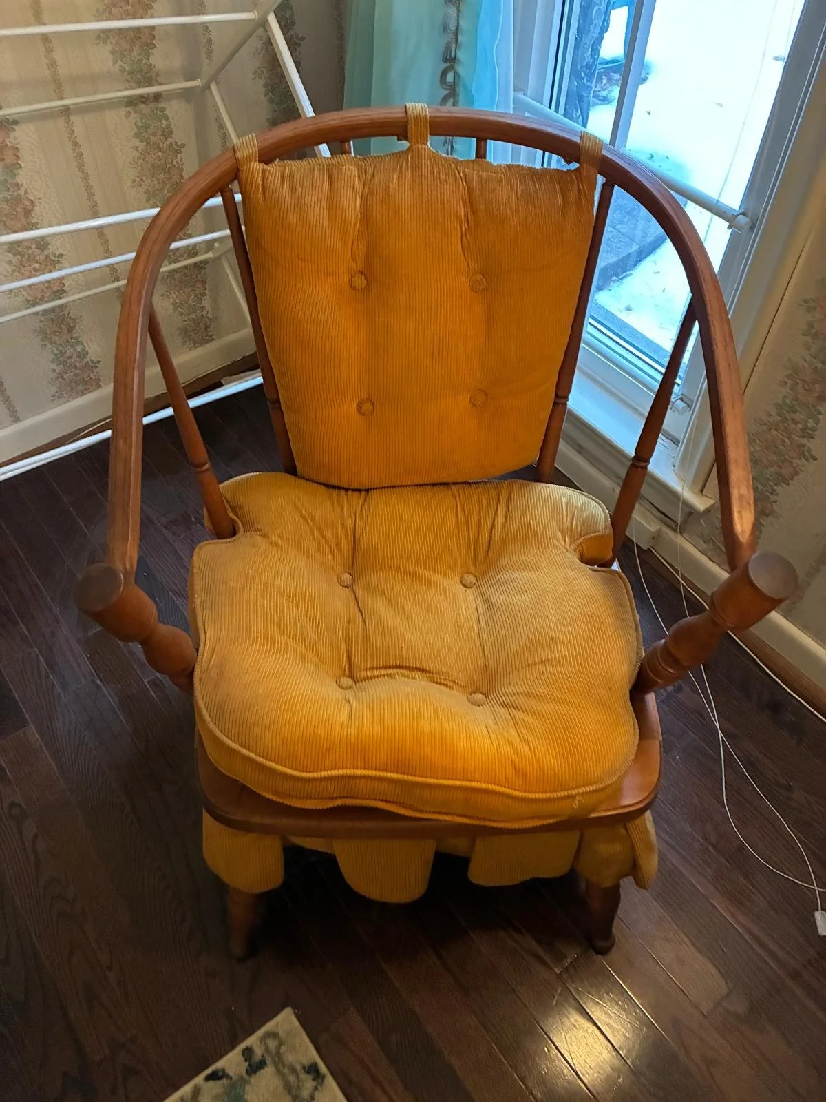 Pair of Yellow Wood Arm Chairs $60