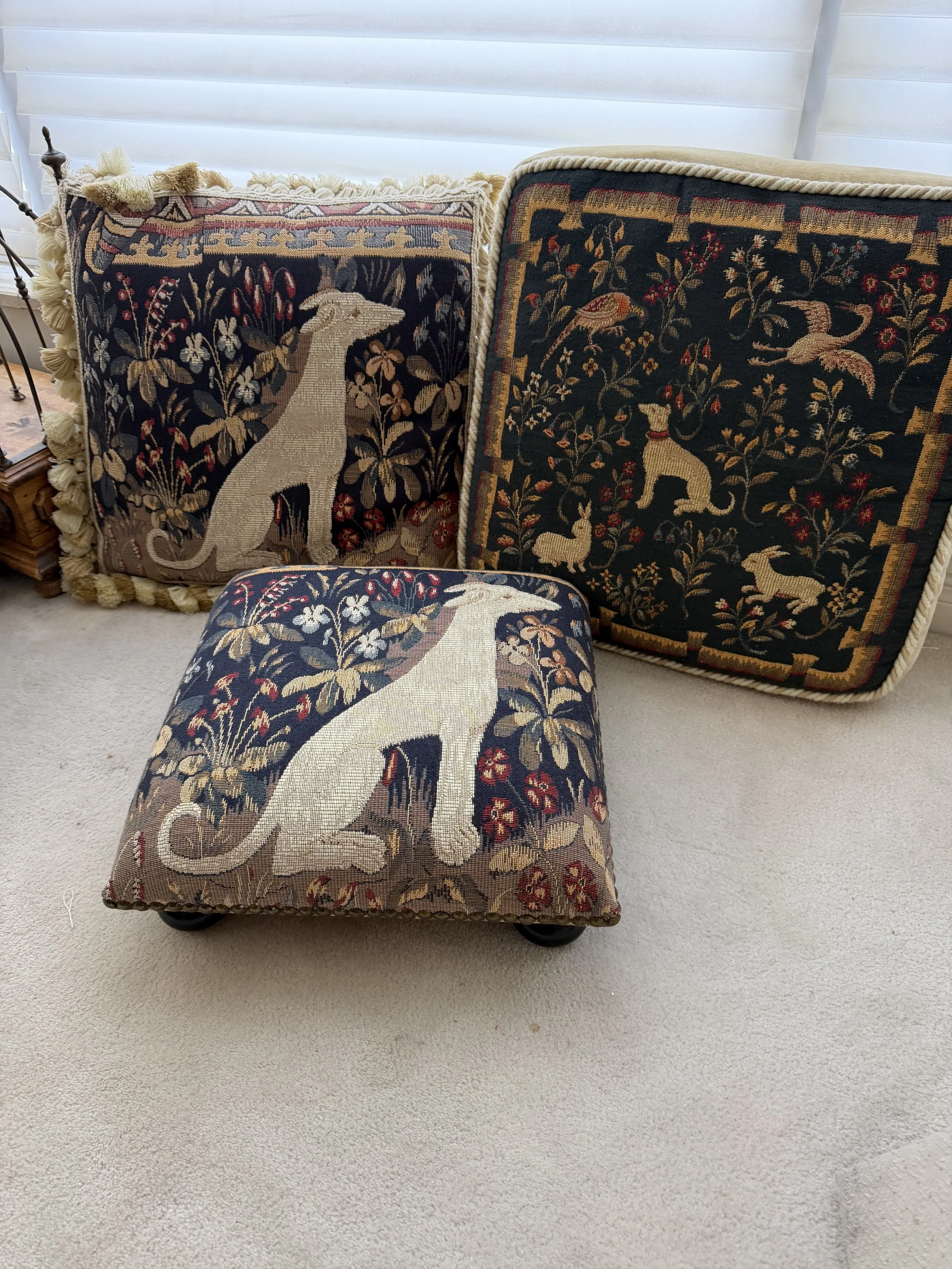 Needlepoint Pillows and Matching Footstool
