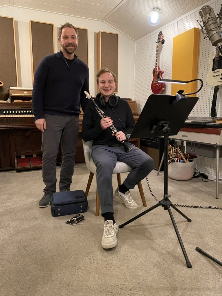 Jason and Silas in the recording studio with clarinet.jpeg