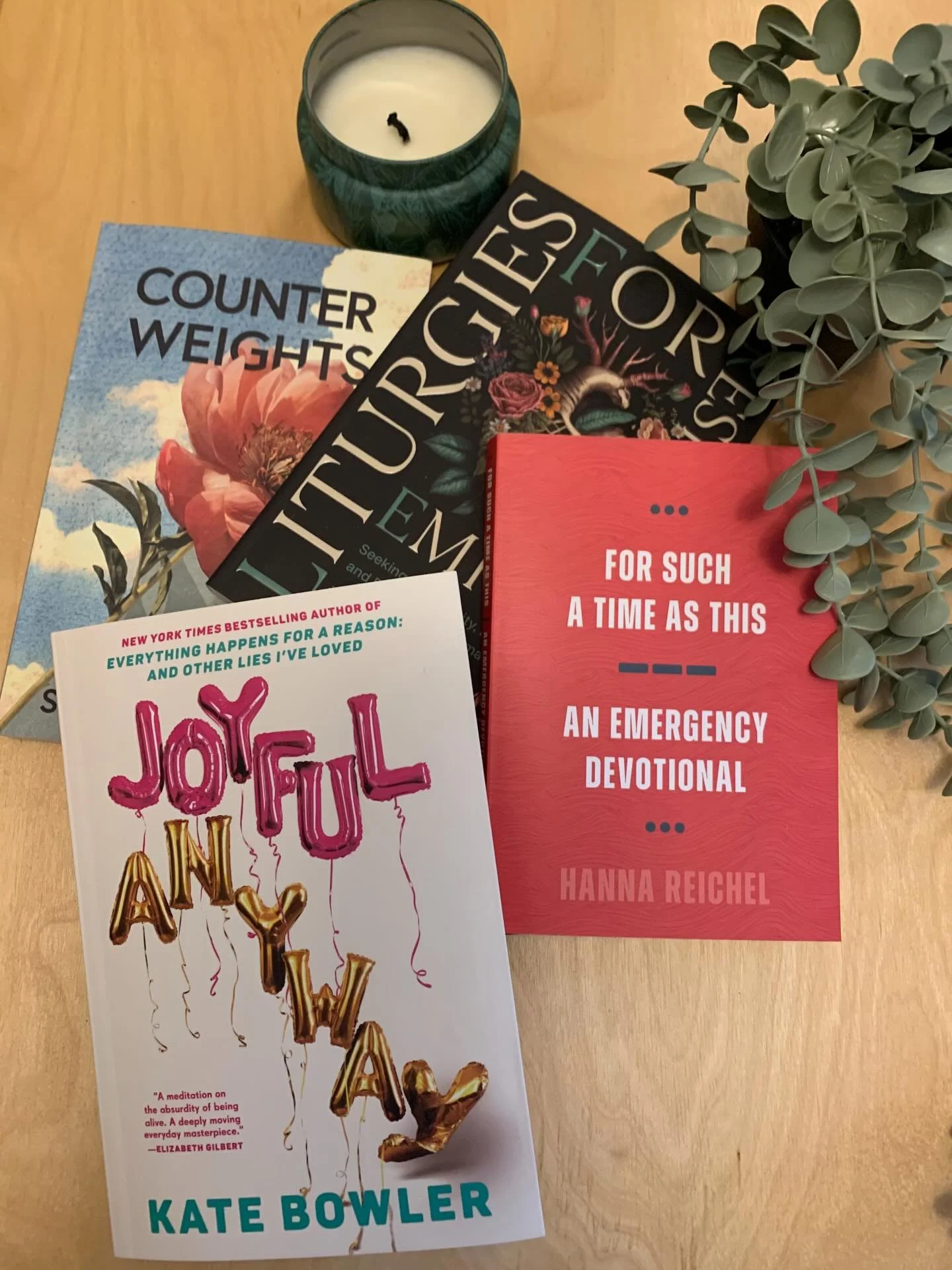 Books that are great companions for these times.

Joyful Anyway by @katecbowler . An honest look at the possibility of experiencing joy even in the middle of the hardest parts of life. At turns hilarious and poignant. It&rsquo;s like Moon Joy in book