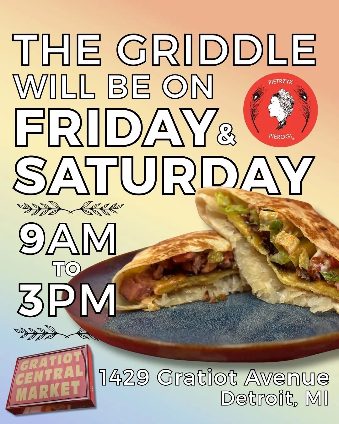 The griddle will be ON at Gratiot Central the next few days, so you can get an old favorite like the Crunchrogi Supreme or try something new from our limited time summer menu!

#pietrzyk #pierogi #polska #Detroit #gratiotcentralmarket #downtown #shop