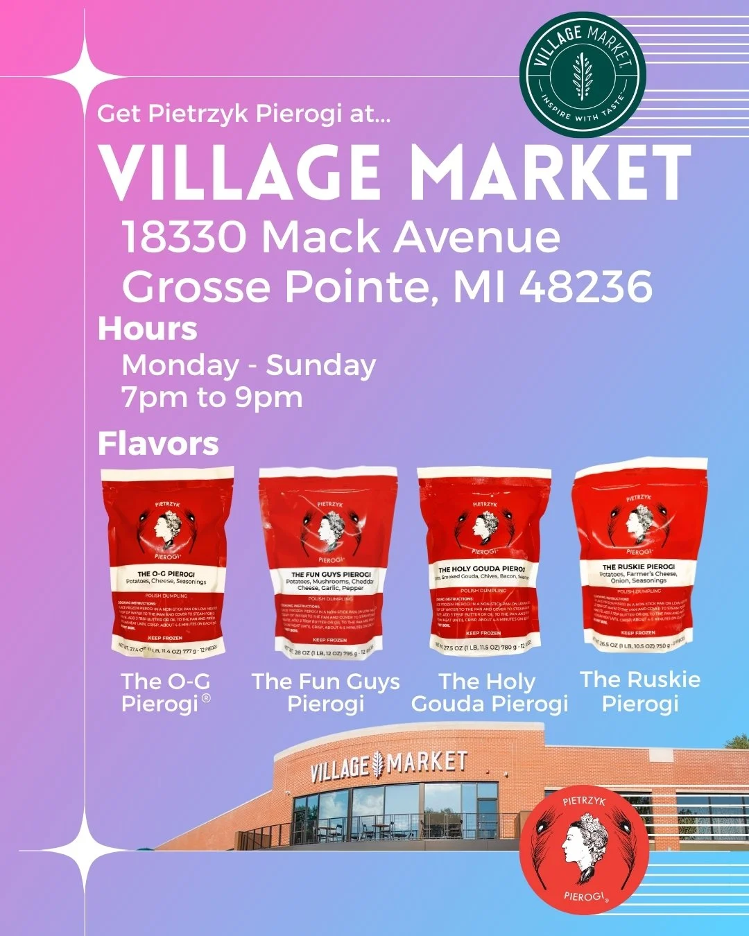 We're at stores all over Michigan and beyond, and starting today, we're highlighting them.  @villagemarket__ is one of the very best, and they've got several of our most popular flavors. Check them out today!

#pietrzyk #pierogi #polska #grossepointe