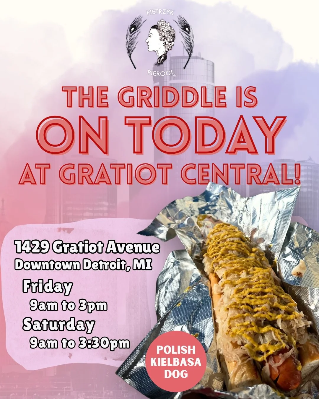 The griddle is on today! It's the perfect excuse to treat yourself to some great food and support a local, woman-owned business!
#pietrzyk #pierogi #polska #downtown #detroit #gratiotcentralmarket #lunch #dinner #food #supportlocal #eatlocal #cookin