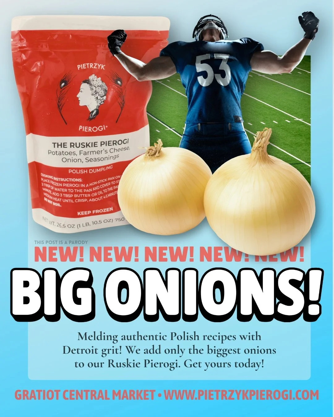 Make a bold move today and build the ultimate Polish party platter. Even twenty minutes from kickoff, you've still got time; you can prep our pierogi faster than the officials can rig a game for... well, you know.

#pietrzyk #pierogi #pietrzykpierogi