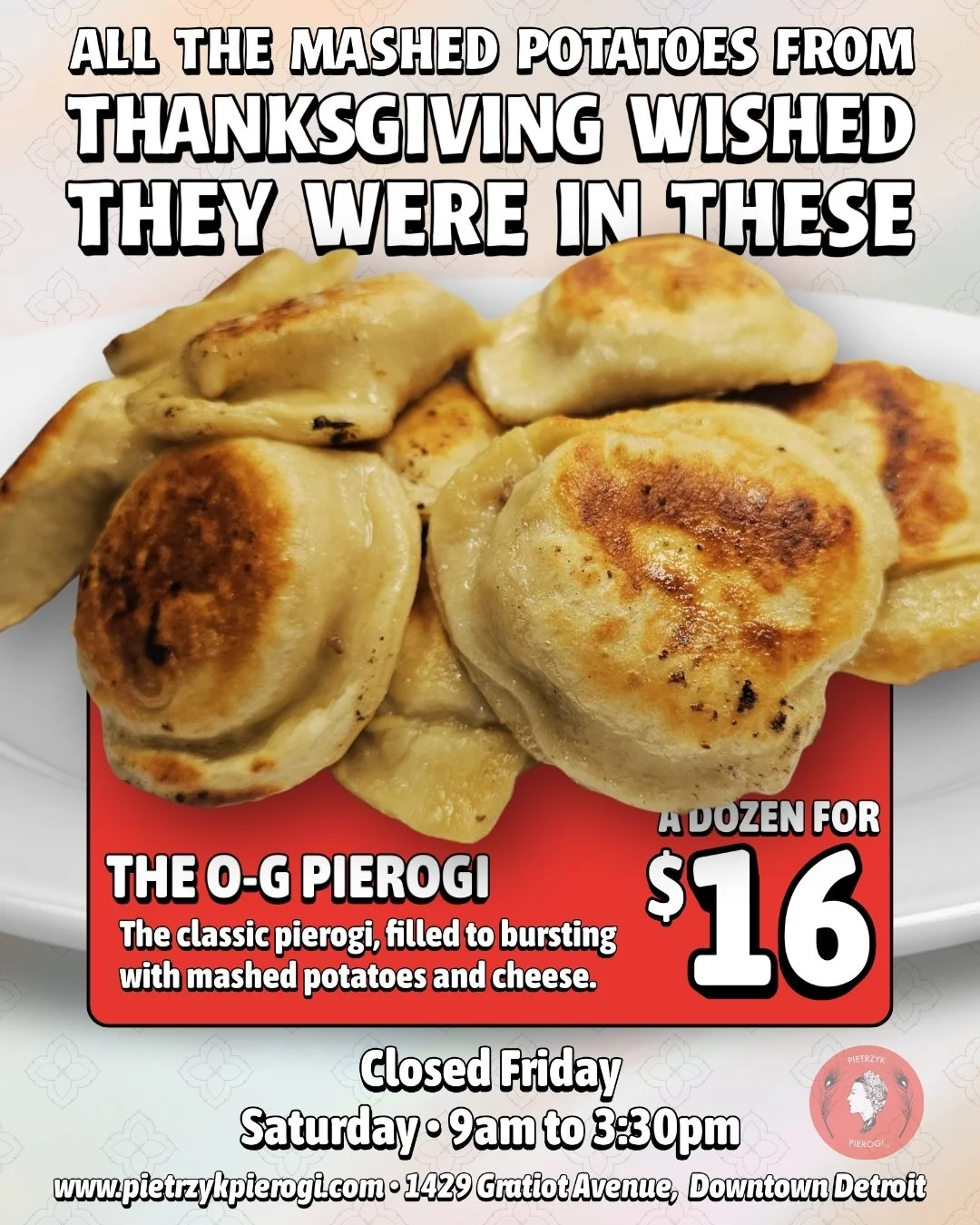 Gratiot Central was closed yesterday, but now that we're in the home stretch of the holiday season, it's the perfect time to pick up some true comfort food. Get yourself something to fend off that November chill!

#pietrzyk #pierogi #pietrzykpierogi 