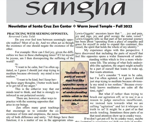 Latest Sangha Newsletter Fall 2022