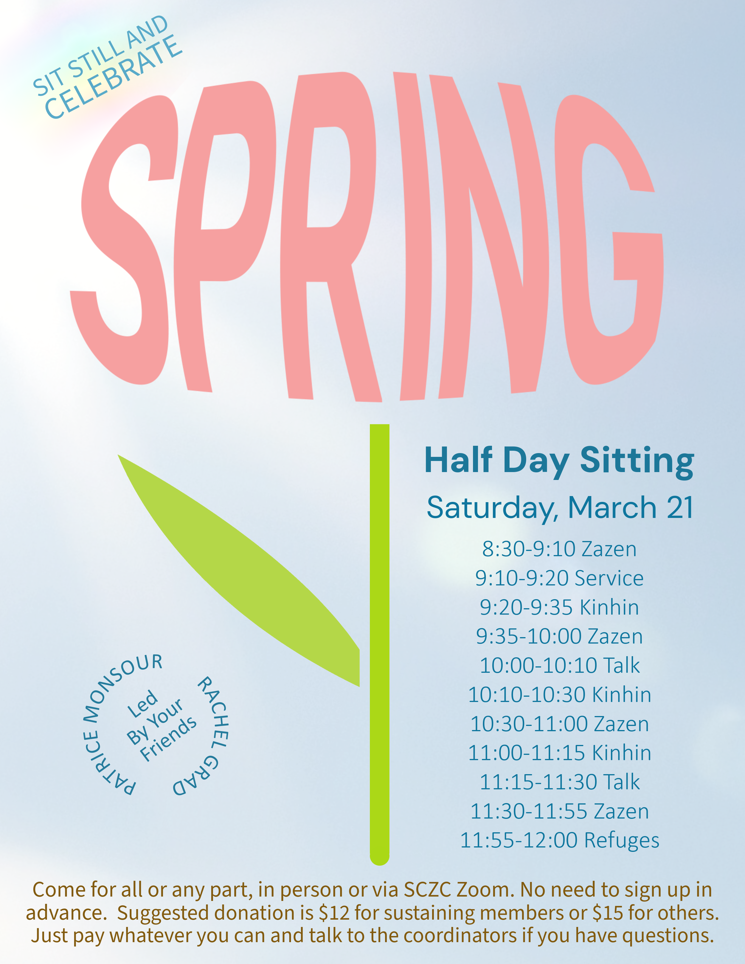 Spring Half Day Sit led by Rev Patrice Monsour and Rev Rachel Grad