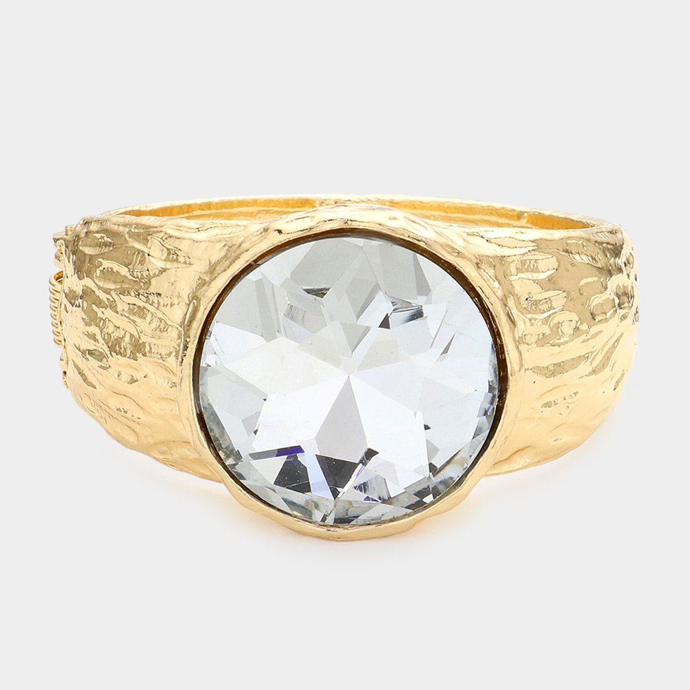 Gold Round Stone Hinged Bracelet