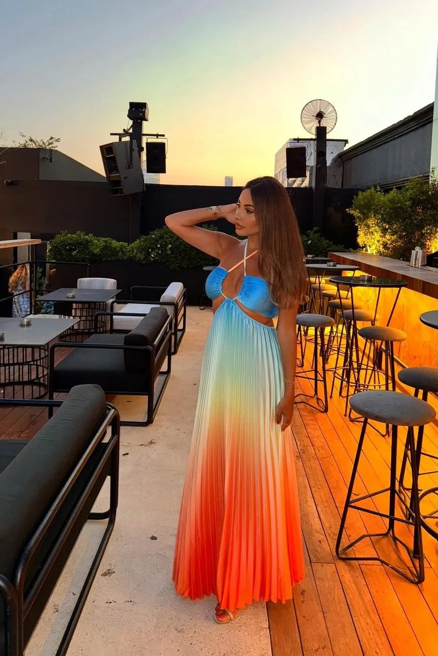 Seréna - Sunset Halter Pleated Dress