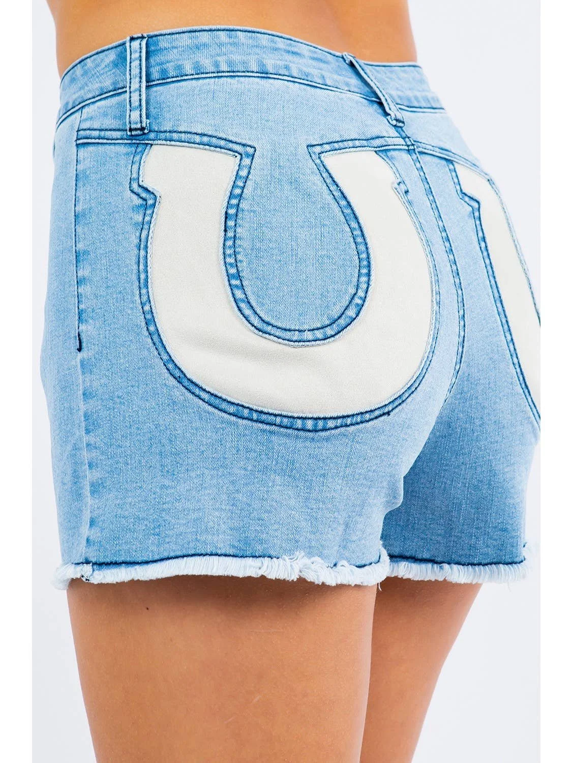 Tru to the Trail - Suede Horeshoe Light Denim Shorts