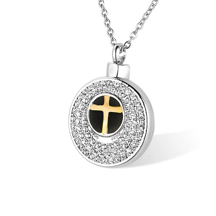 The Covenant Light - 18K Gold Plated Cross Zircon Inlay Cremation Necklace - Memorial Pendant - Ash Urn Necklace