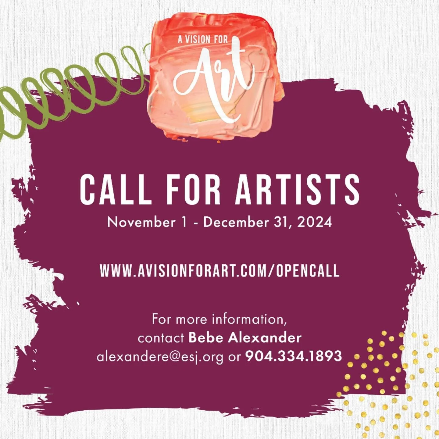Calling all artists! Applications for the 2025 A Vision for Art are now open. Don’t miss your opportunity to be a part of the vision. A Vision for Art will take place March 21-24, 2025. Applications will be accepted through December 31. Go to a