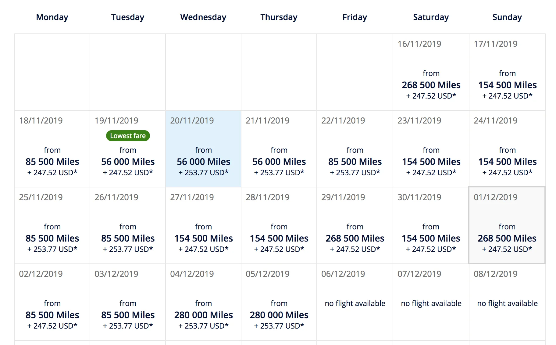 SFO to CPH in November/December of 2019
