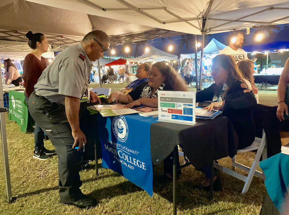Cliff Amalato took advantage of the Maui Street Market’s UH Maui College offerings. “There was one class I was interested in taking at the college, but it was difficult to sign up for it since I work long hours at the airport. This event enabled me to talk with the Admissions staff and get my paperwork in order.”