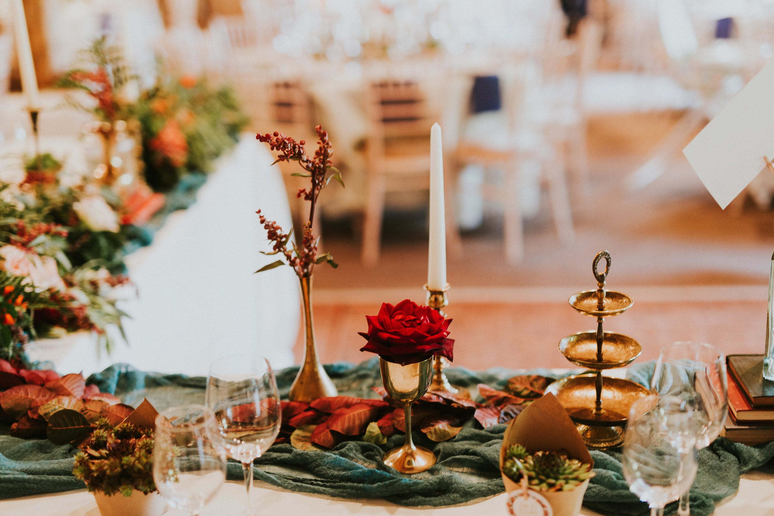 Woodland themed wedding reception tables