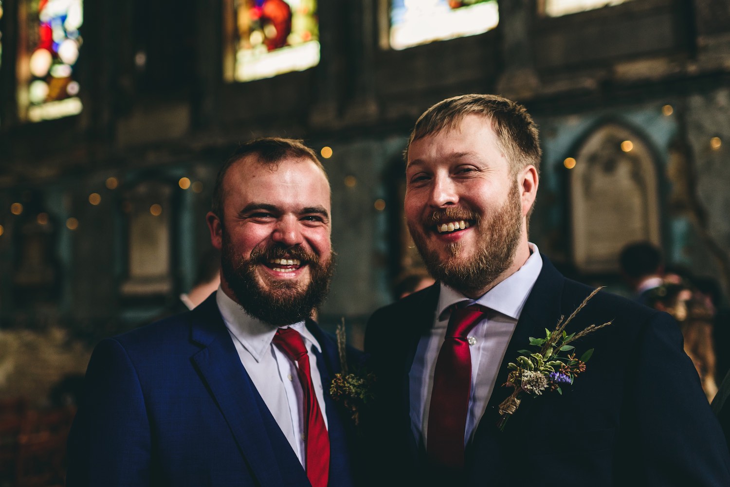 Groom and groomsman with buttonholes at Asylum chapel