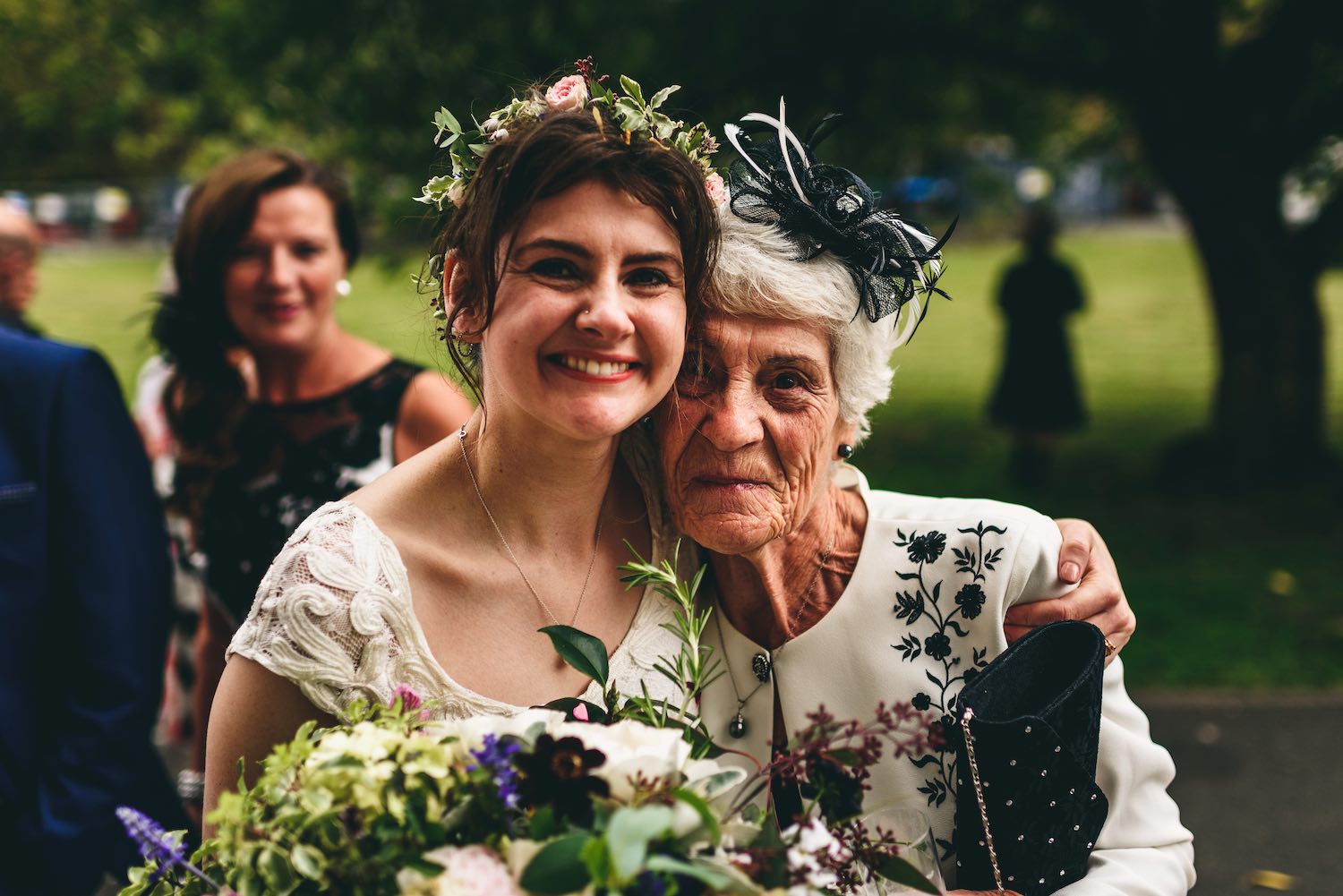 Bride and grandmother in Caroline gardens