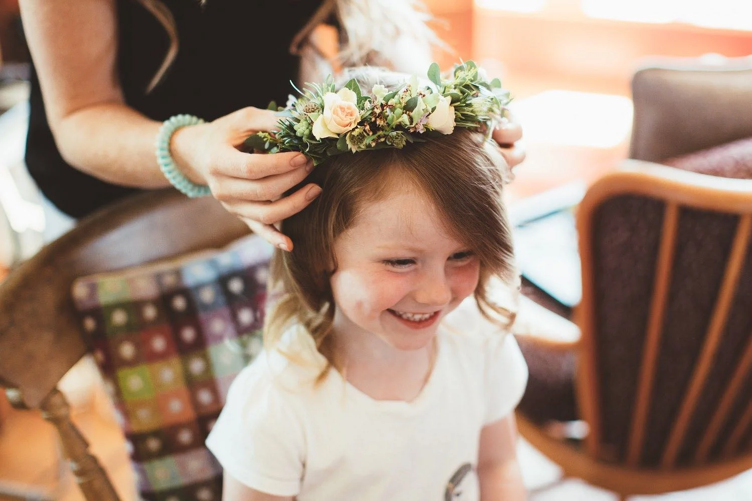 Flower girl with rose flower crown