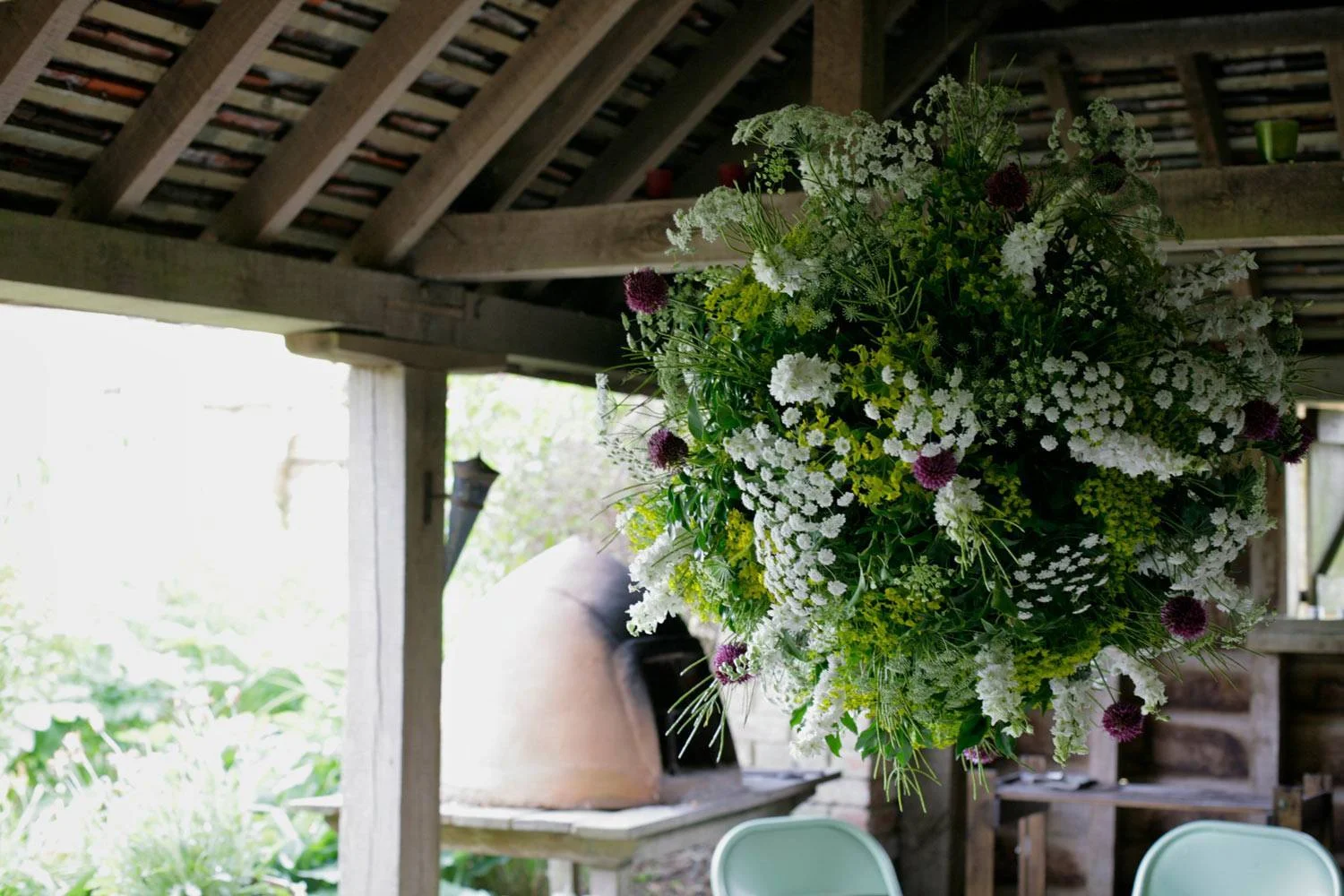 Hanging flower globe in the hovel