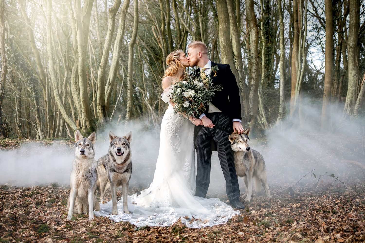 Woodland wedding winter bride and groom