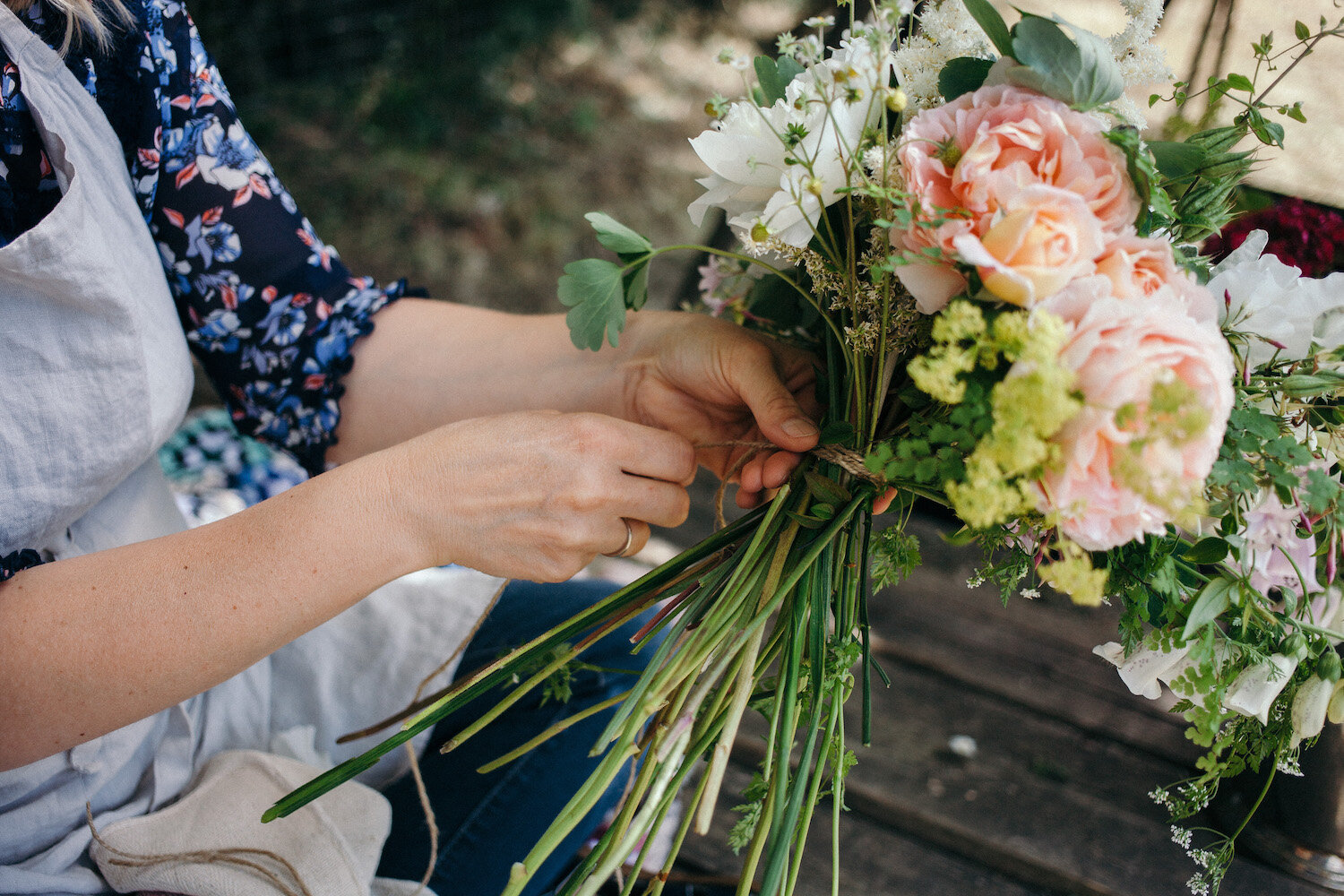 Making a bridal bouquet