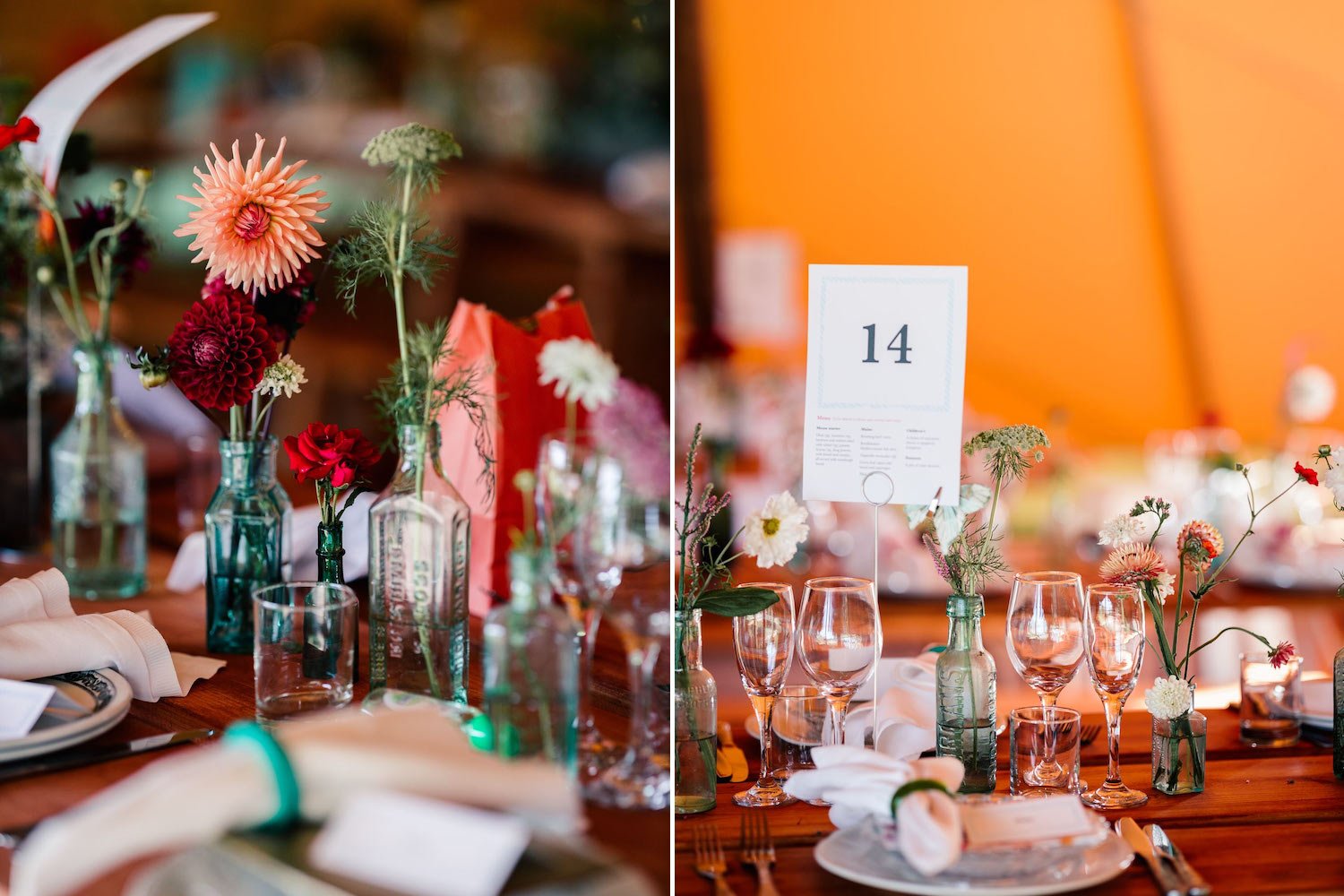 Wedding tables with bud vases