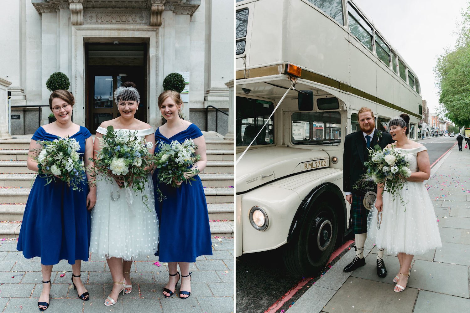 London bus wedding and bridesmaids