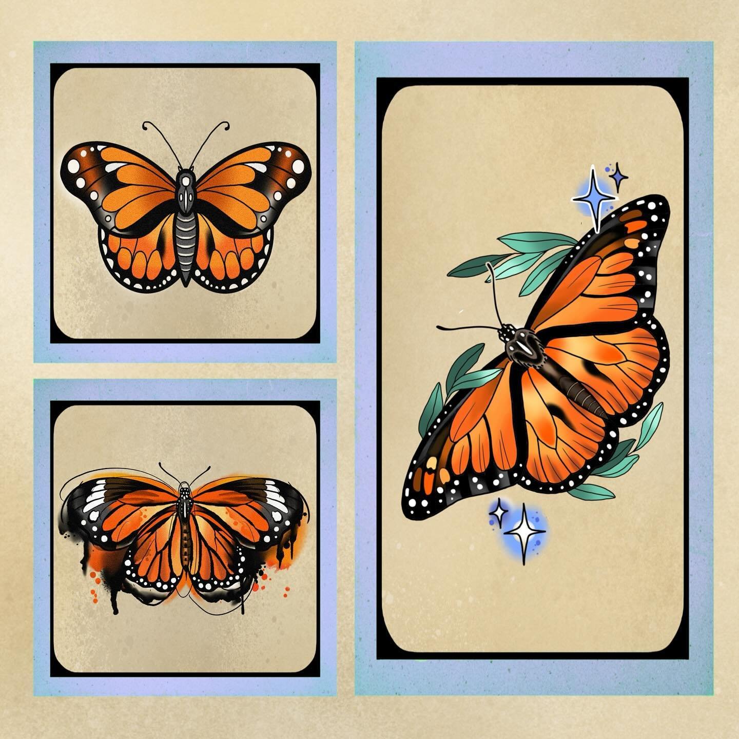 🦋🦋🦋Did these flash that are like &ldquo;hey do you like butterflies&rdquo; but also &ldquo;I do lots of different styles of tattoo and I can&rsquo;t pick one&rdquo;. Available to book on my website, 10% off the deposit if you book any of these des