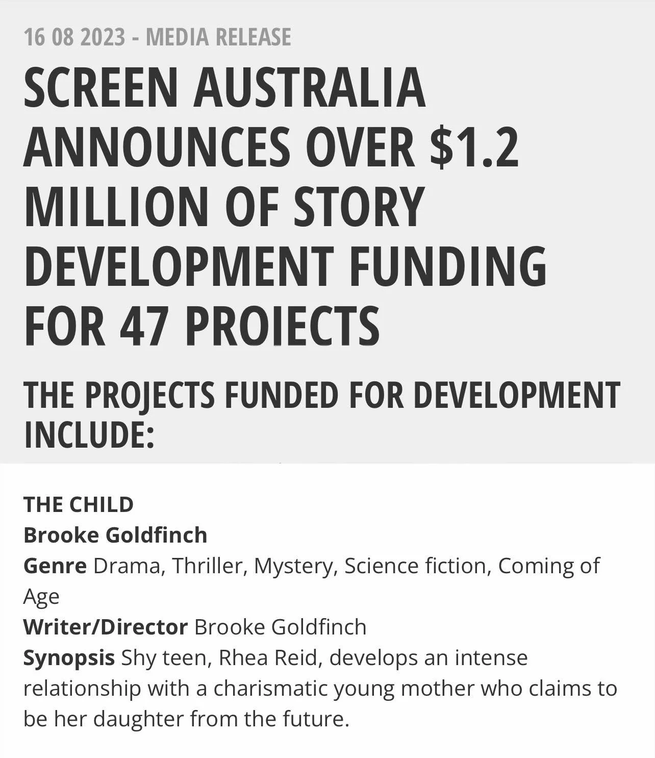 Development funding for THE CHILD