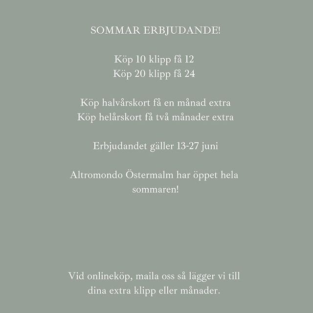 SOMMAR ERBJUDANDE p&aring; v&aring;ra medlemskap. G&auml;ller p&aring; b&aring;da v&aring;ra studios. Vi har &auml;ven uppdaterat v&aring;ra medlemskapsf&ouml;rm&aring;ner f&ouml;r v&aring;ra hel-och halv&aring;rsmedlemmar 💛