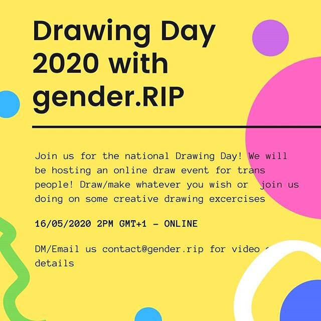 ,, 🌟Drawing day 2020 is the 16th of April 🌟 🌟 Join us for a trans only drawing space

We will be hosting an online drawing space where you can draw at your leisure or engage in some creative excecises with us! No previous knowledge of drawing nece