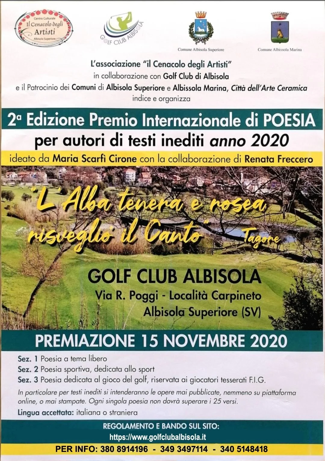 2° PREMIO INTERNAZIONALE DI POESIA EDIZIONE 2020 PER AUTORI DI TESTI INEDITI “L’ALBA TENERA E ROSEA RISVEGLIÓ IL CANTO”