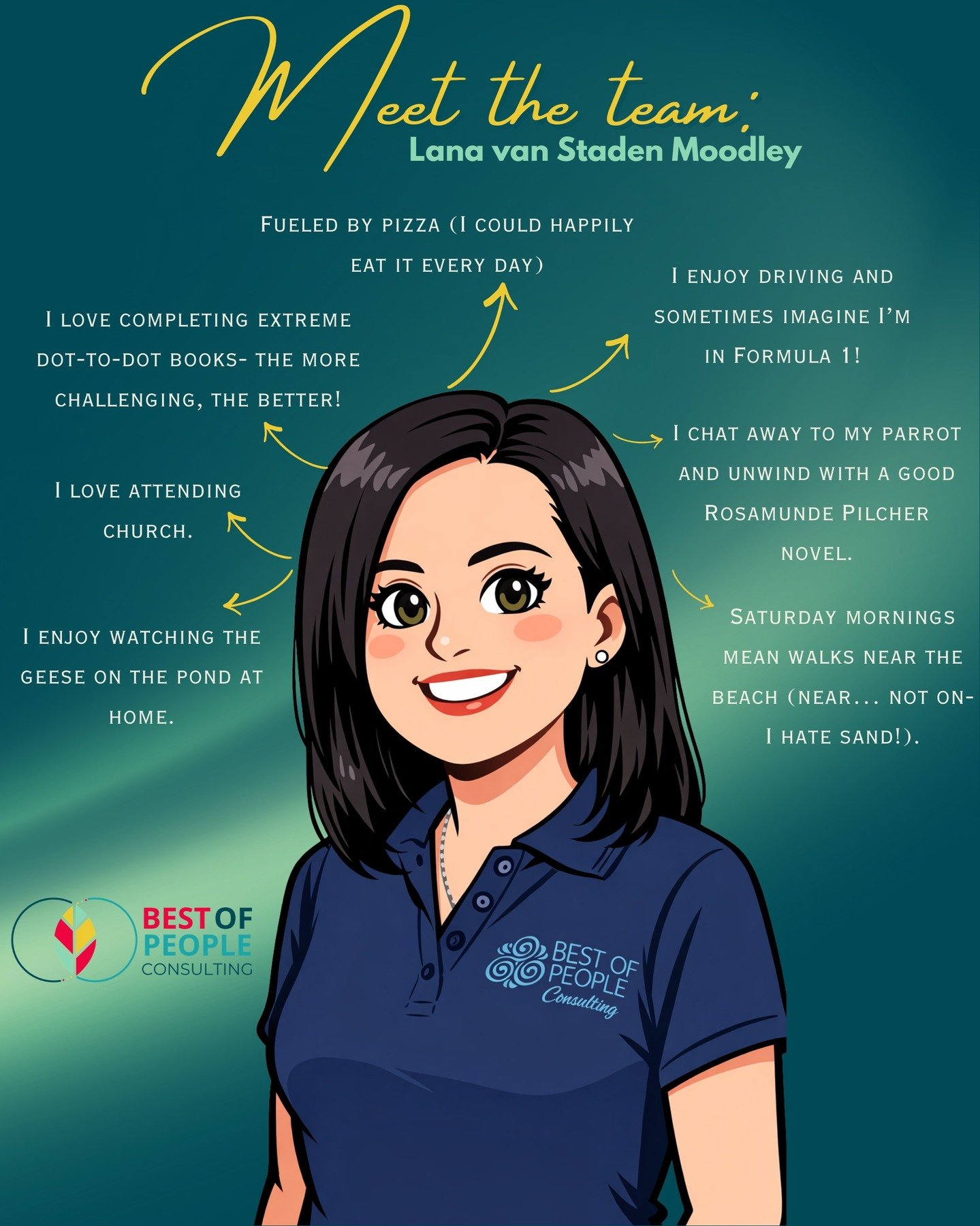 Meet the Team: Lana van Staden Moodley

Lana brings a wonderful balance of focus, warmth, and personality to our team. Whether she&rsquo;s tackling a challenging task, connecting with others, or unwinding with a good book, she approaches everything w
