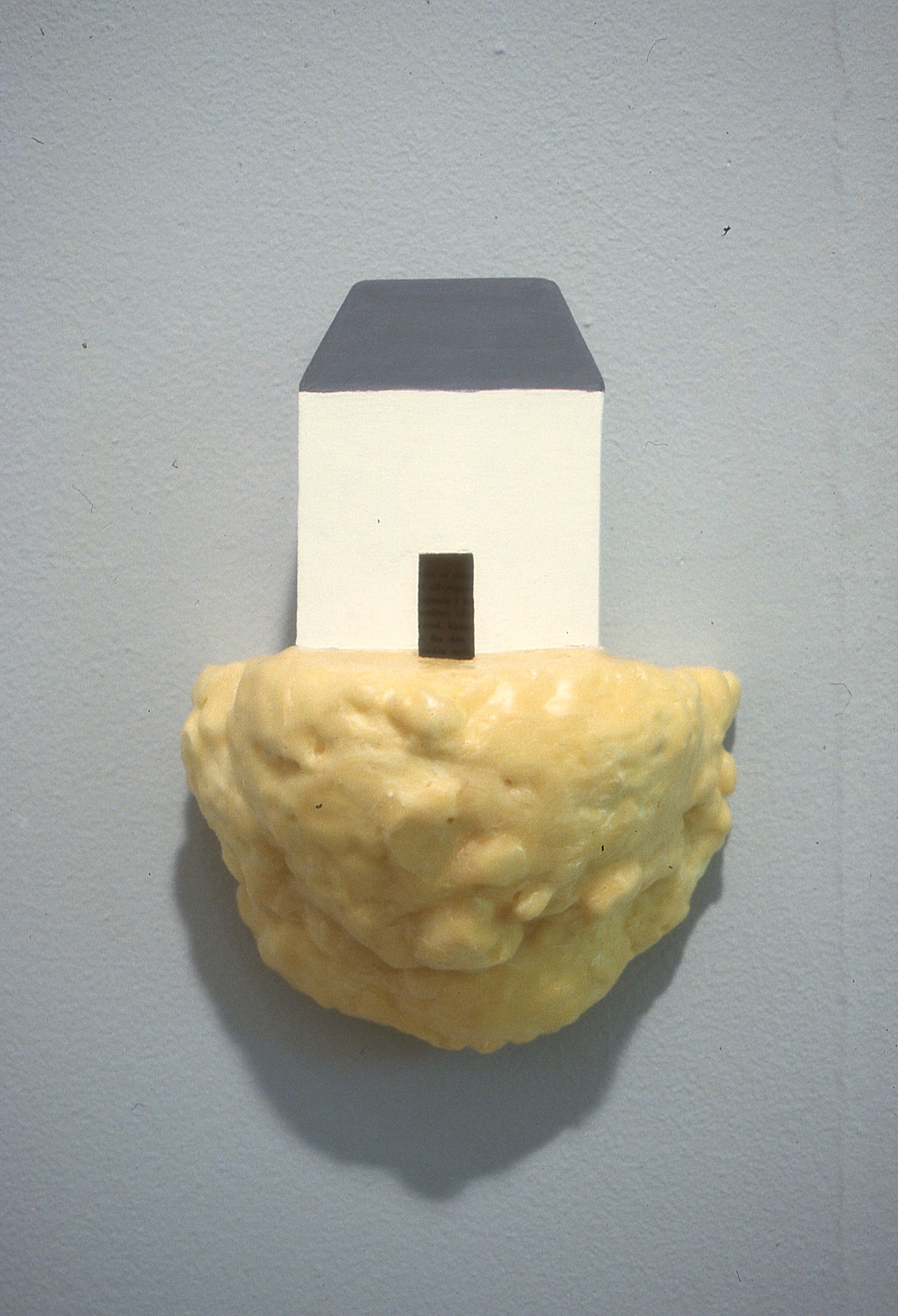   fra serien  Hjemmet og vi    objekt ca (30x25x8)cm, kartong, fugeskum, voks, maling, 1997 