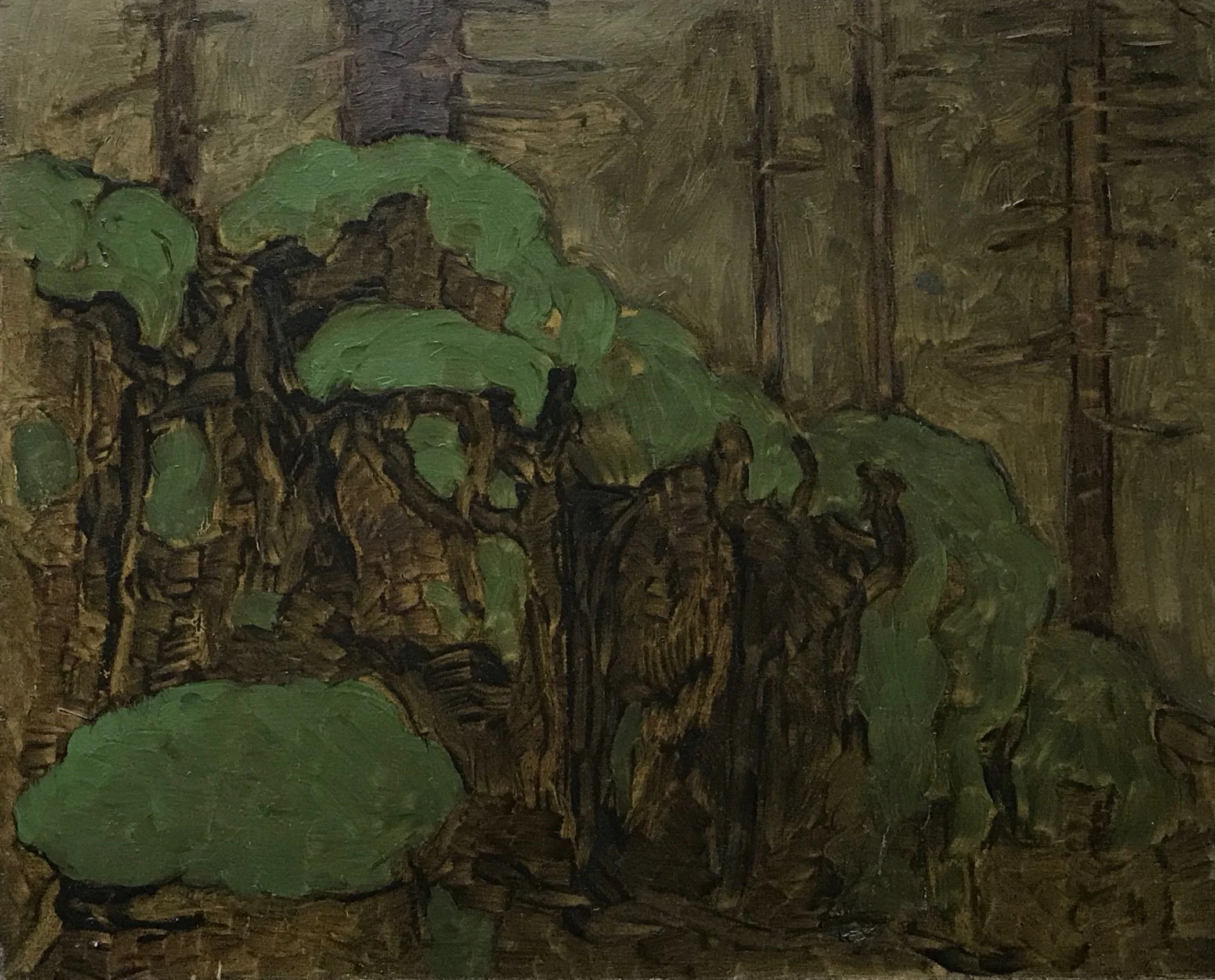 Skogskisse 20x25 cm olje på plate