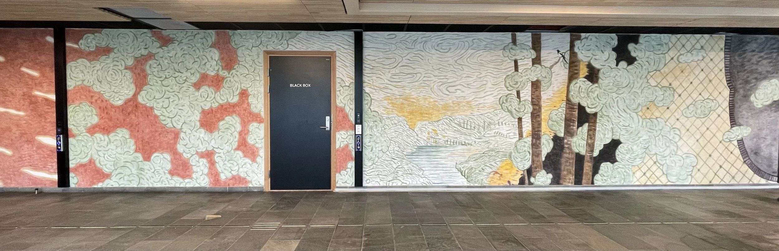 “Herfra og hit - vandrende” 245 x 1230 cm Fresco, Nannestad Kommunehus 2024