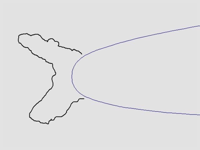  Efekt vlhkosti vzduchu na vznik žlábkovité námrazy: “hustý oblak”, 1,25 g/m^3; zdroj:  aircrafticing.grc.nasa.gov  