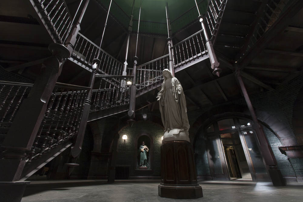 american horror story: asylum. briarcliff asylum, lobby, 1964. stage set. 