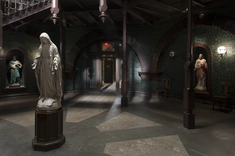 american horror story: asylum. briarcliff asylum, lobby, 1964. stage set. 