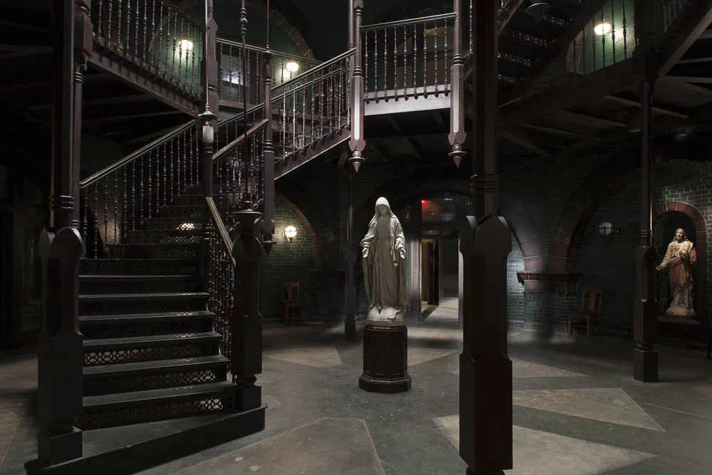 american horror story: asylum. briarcliff asylum, lobby, 1964. stage set. 