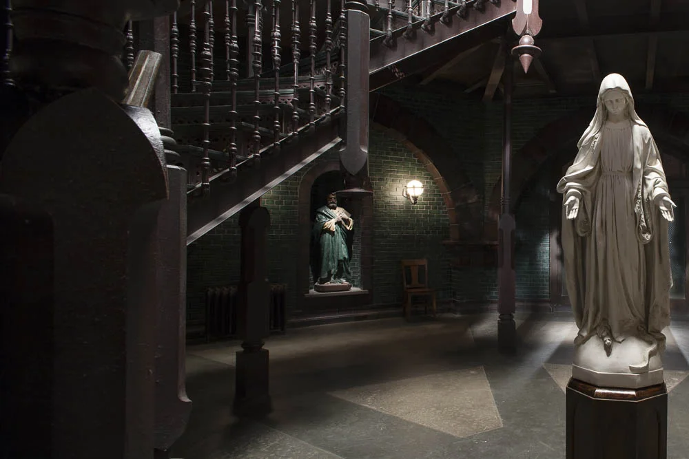 american horror story: asylum. briarcliff asylum, lobby, 1964. stage set. 