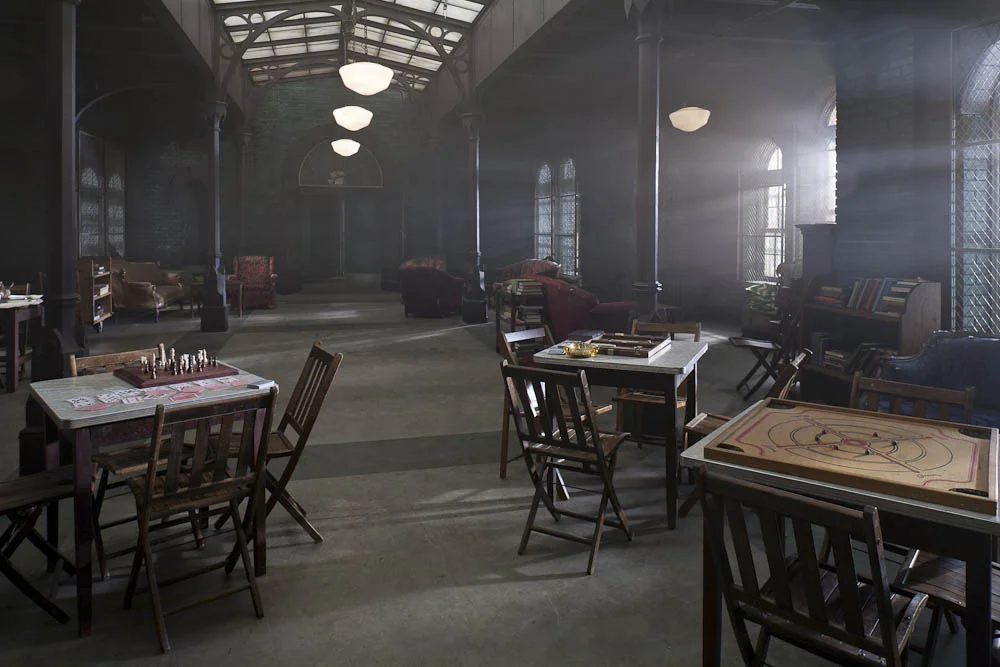 american horror story: asylum. briarcliff asylum, dayroom, 1964. stage set.