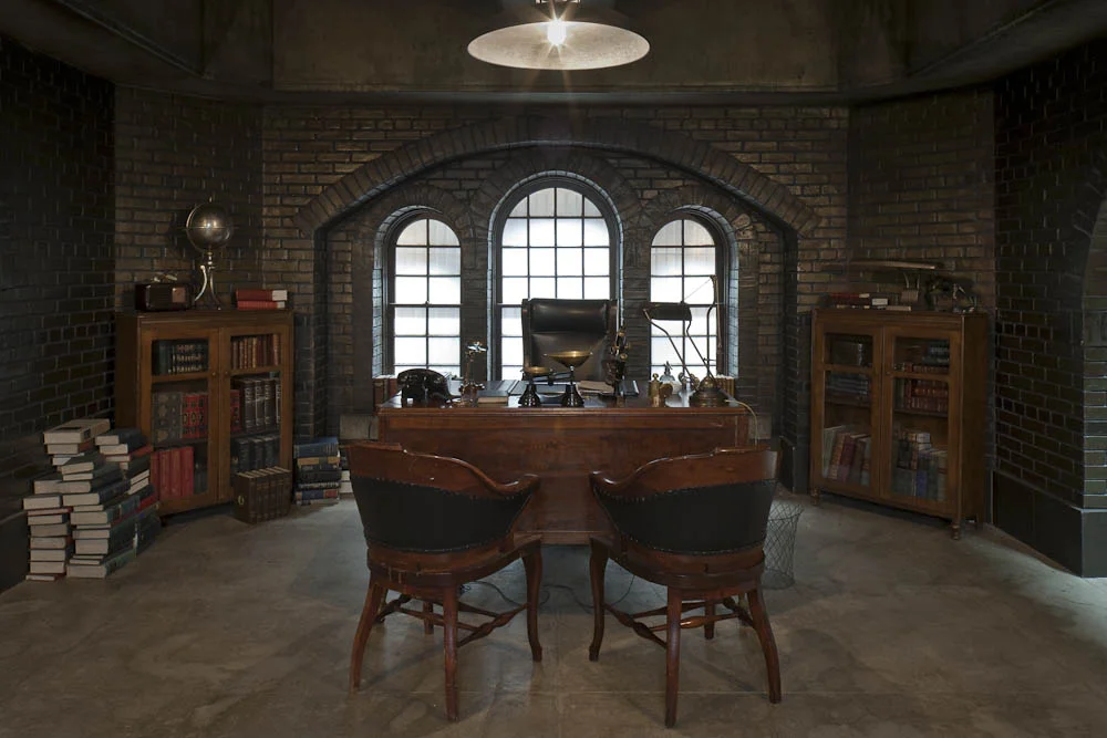 american horror story: asylum. briarcliff asylum, dr. Arden's office. 1964. stage set.