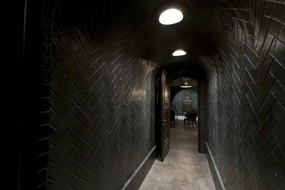 american horror story: asylum: Interior Passage between Dr.Arden's Office and Laboratory. 1964. stage set.