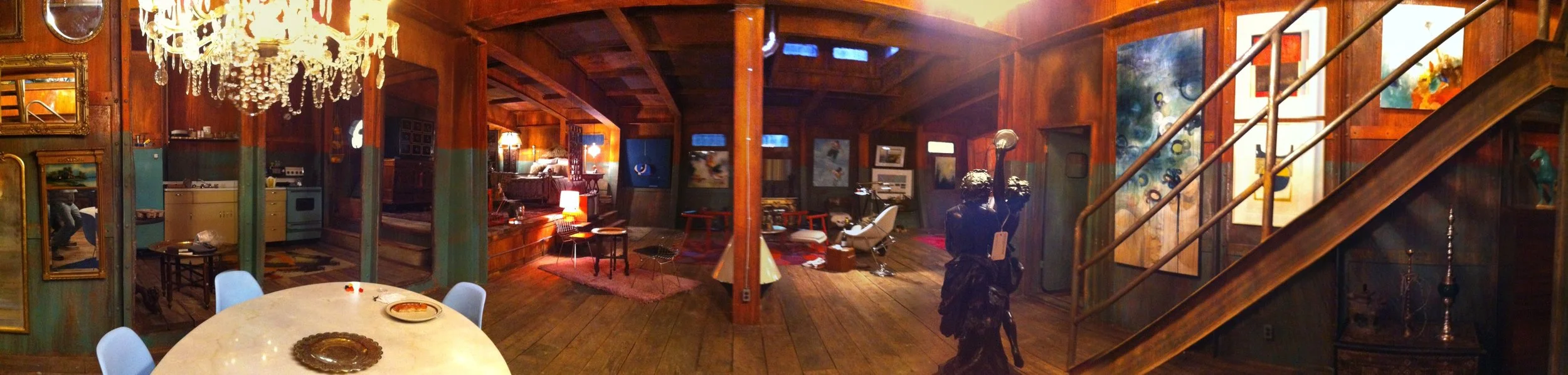Backstrom. Backstrom's place in the hull of a river barge. Stage Set.