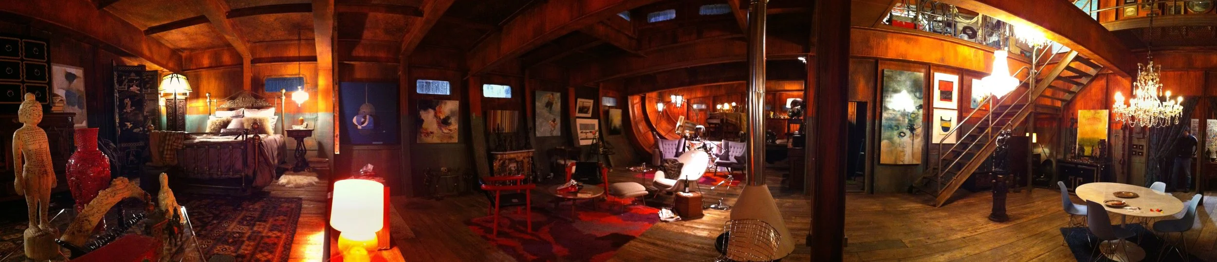 Backstrom. Backstrom's place in the hull of a river barge. Stage Set.