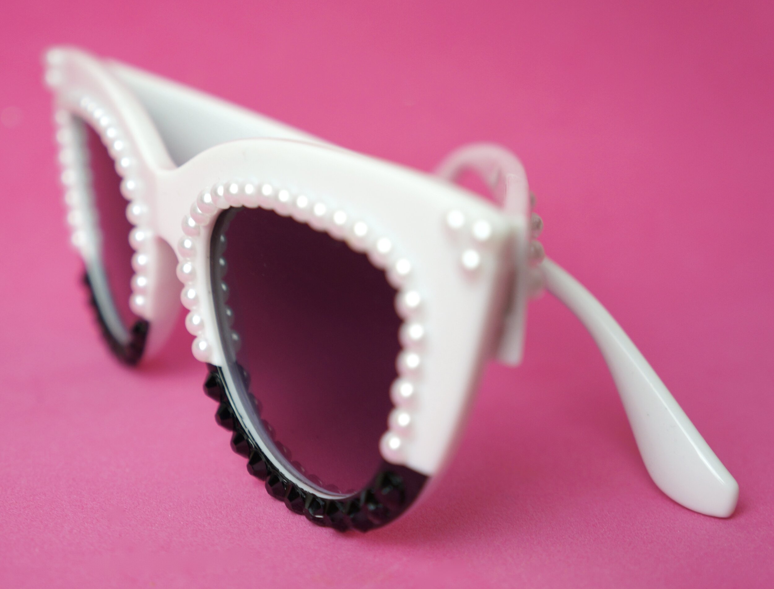 Black and white cat eye embellished sunglasses