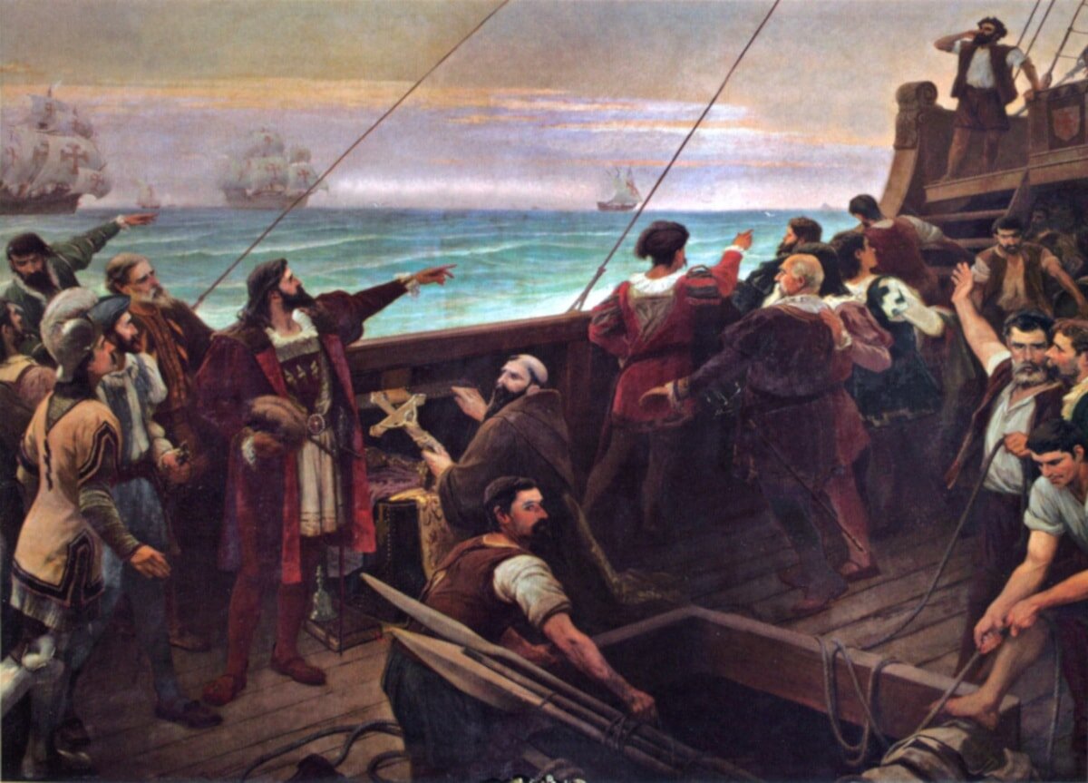 Pedro Alvarez Cabral (red cloak, dark beard, pointing right- toward land, which we now know as Brazil) is another of the most famous explorers of the world.