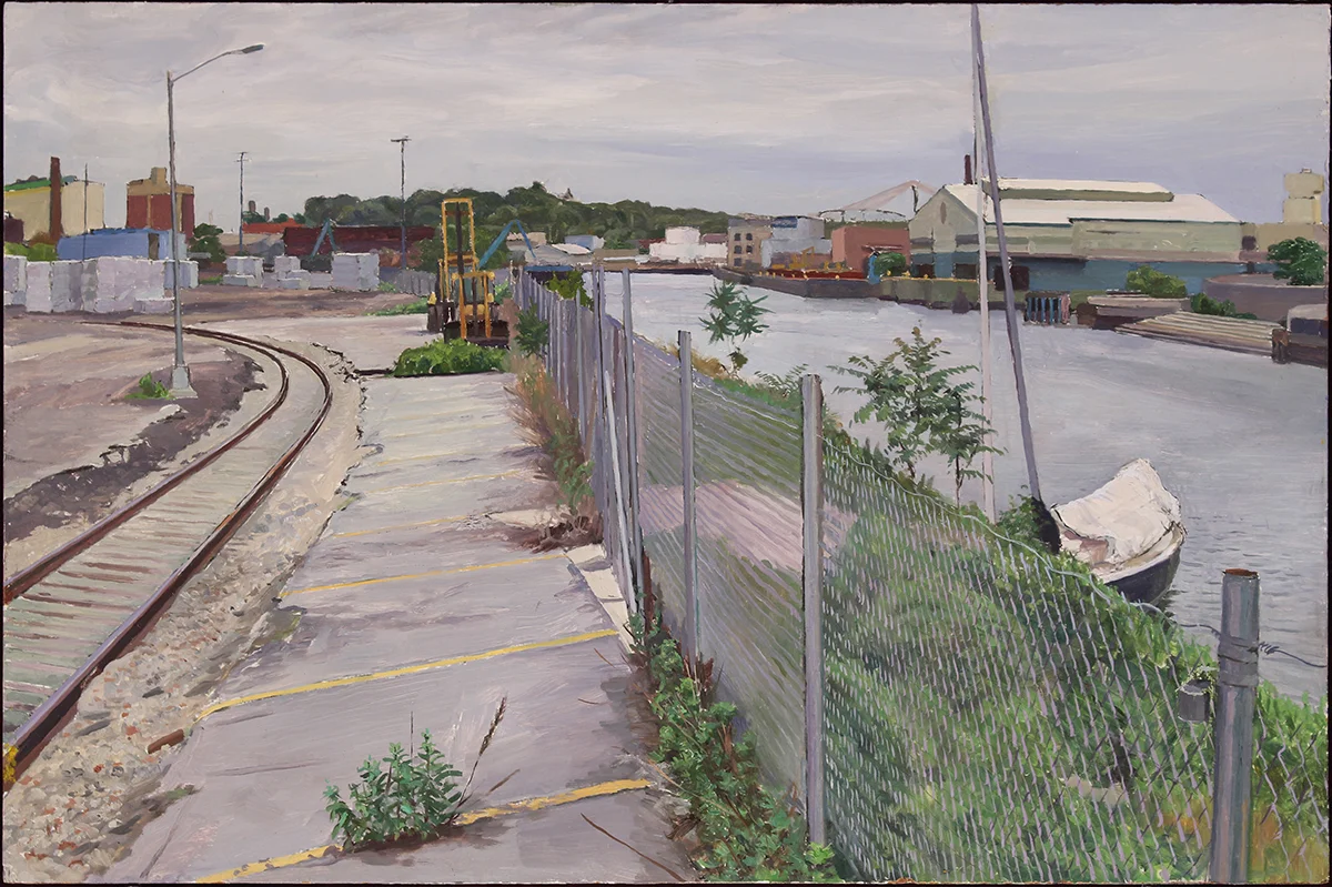 FENCED WATERFRONT oil on panel 18 x 28” 2017