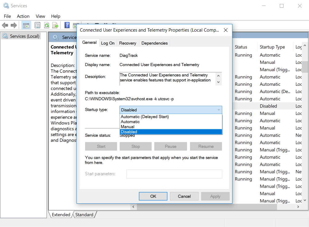 Figure 7. Connected User Experiences and Telemetry. This needs to be stopped and disabled.